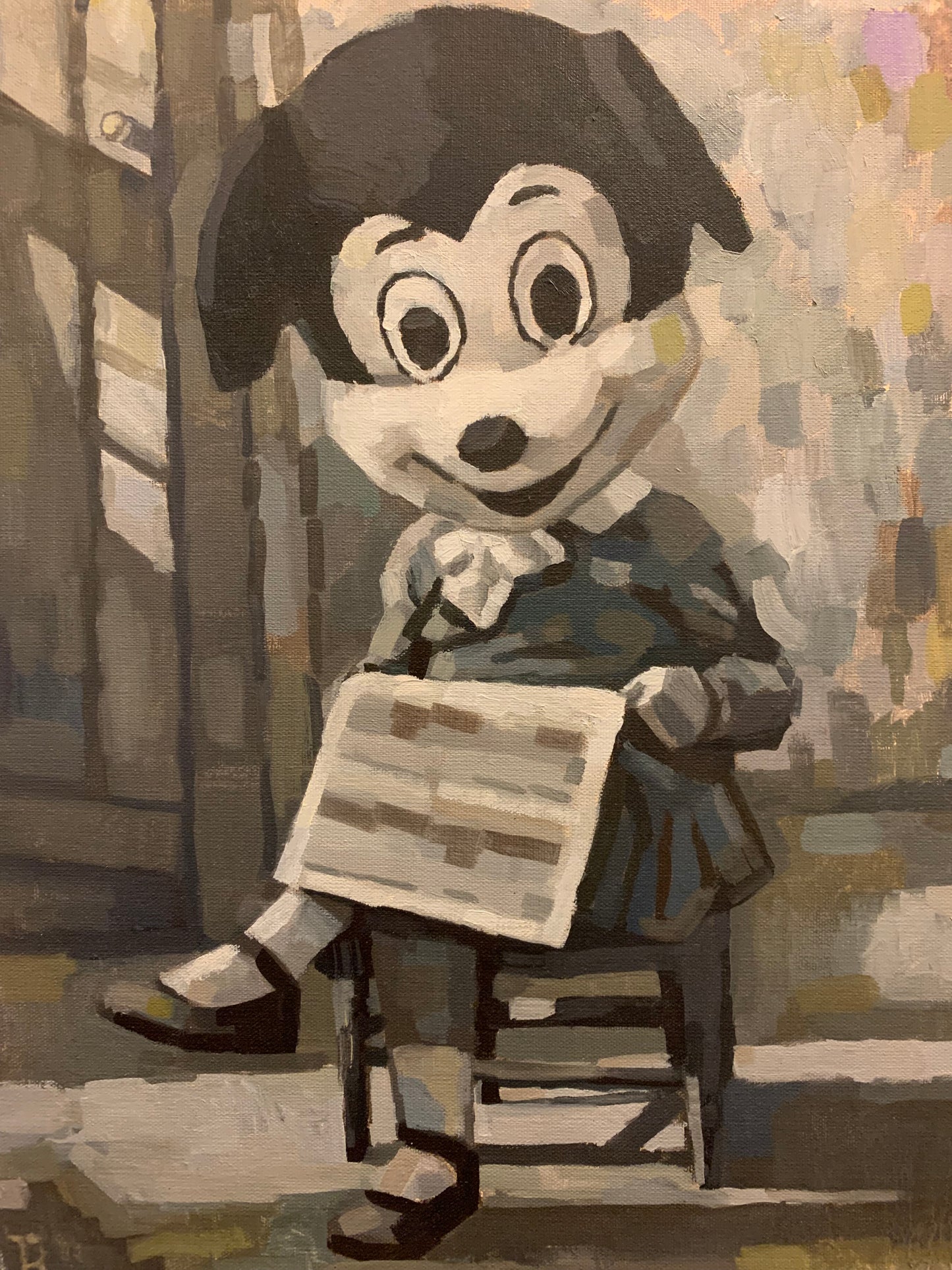 Mickey with newspaper